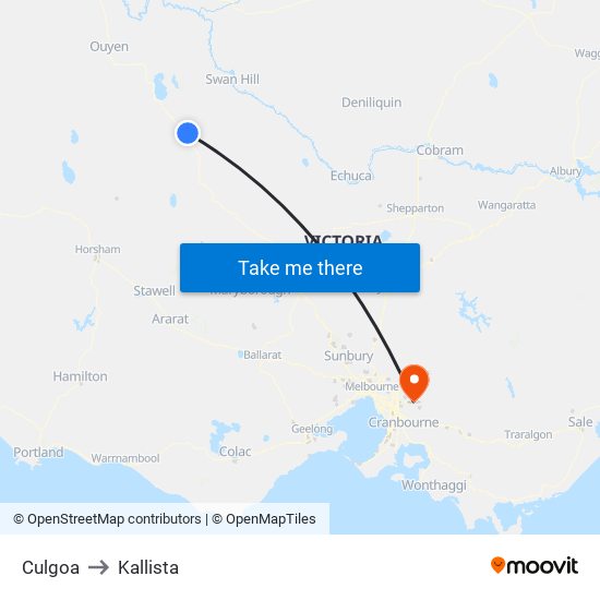 Culgoa to Kallista map