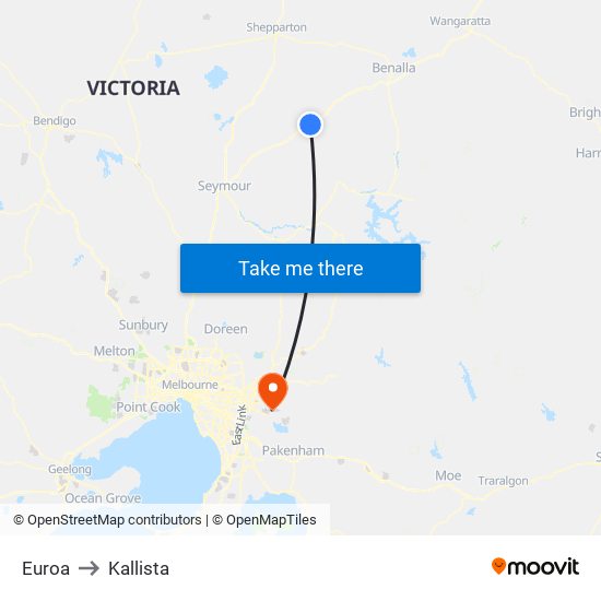 Euroa to Kallista map