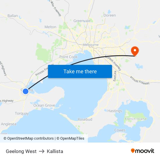 Geelong West to Kallista map