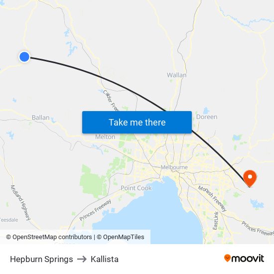 Hepburn Springs to Kallista map