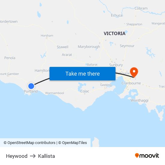 Heywood to Kallista map