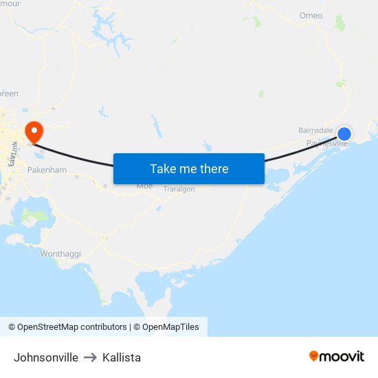 Johnsonville to Kallista map