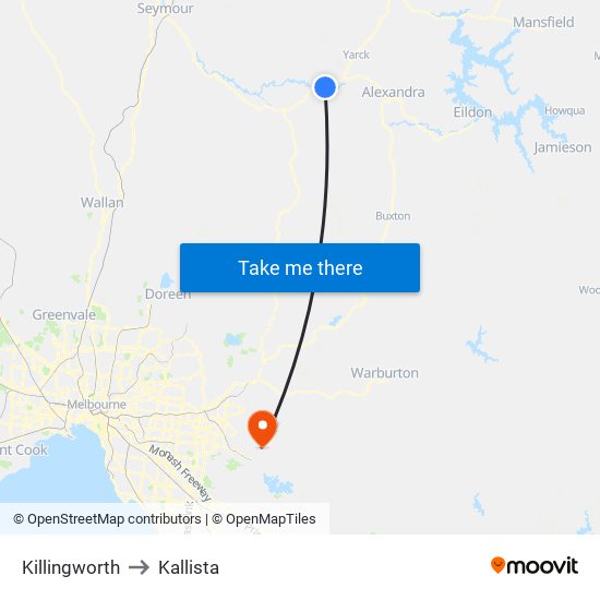 Killingworth to Kallista map