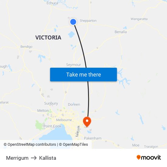 Merrigum to Kallista map