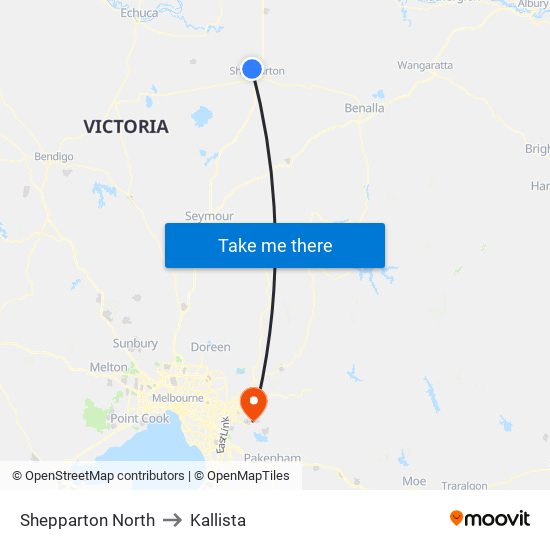 Shepparton North to Kallista map