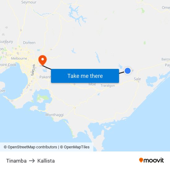 Tinamba to Kallista map