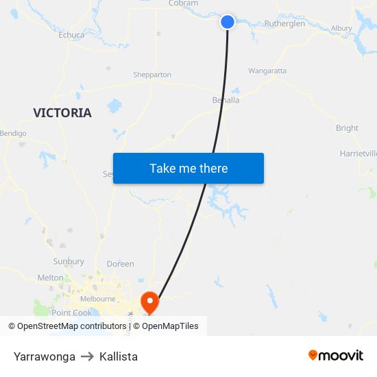 Yarrawonga to Kallista map