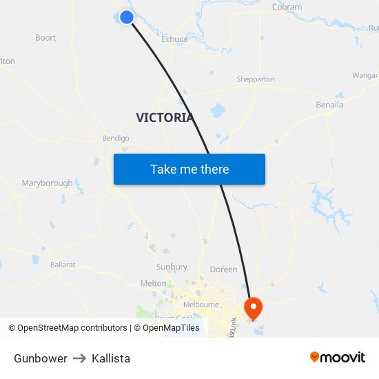 Gunbower to Kallista map