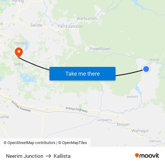 Neerim Junction to Kallista map