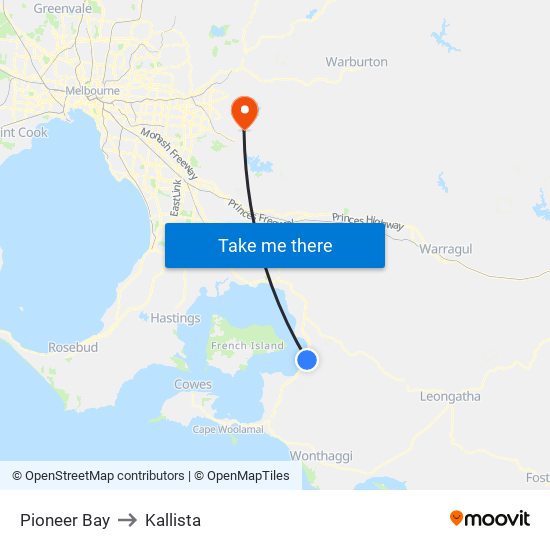 Pioneer Bay to Kallista map