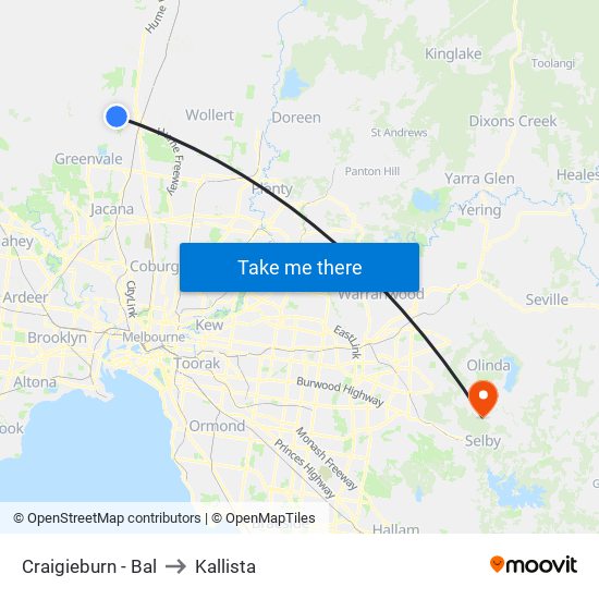 Craigieburn - Bal to Kallista map