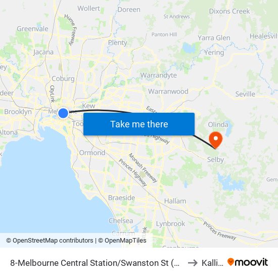 8-Melbourne Central Station/Swanston St (Melbourne City) to Kallista map