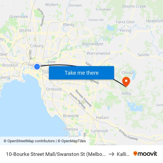 10-Bourke Street Mall/Swanston St (Melbourne City) to Kallista map