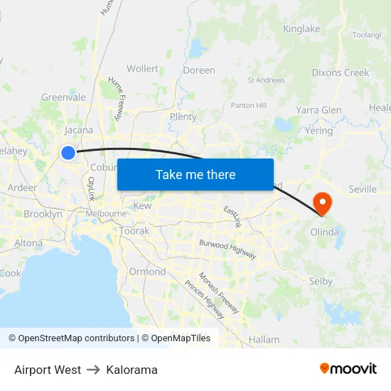 Airport West to Kalorama map