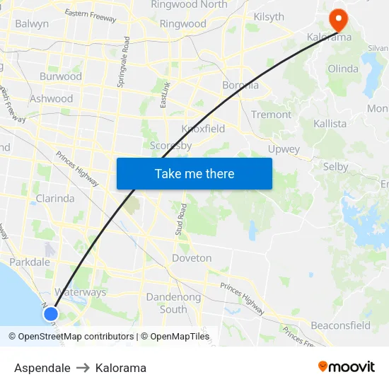 Aspendale to Kalorama map