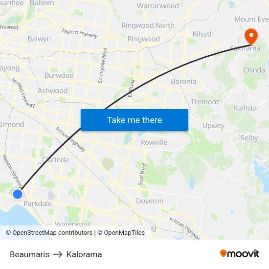 Beaumaris to Kalorama map