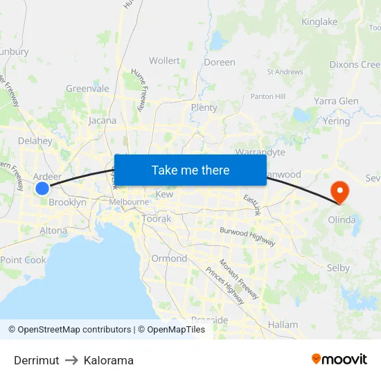 Derrimut to Kalorama map