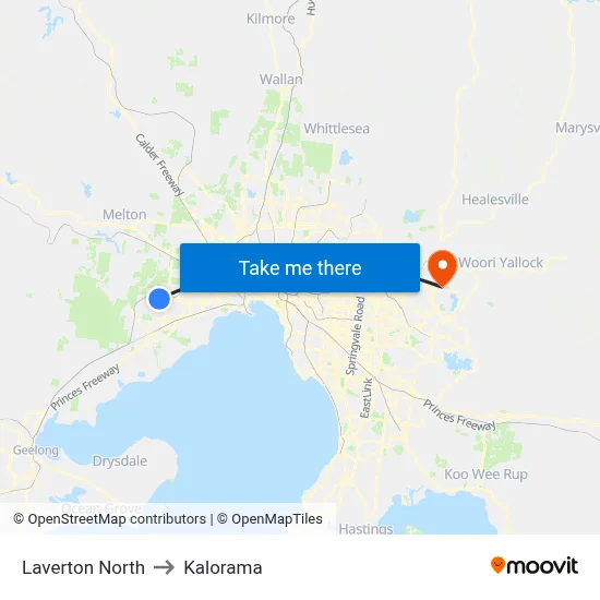 Laverton North to Kalorama map
