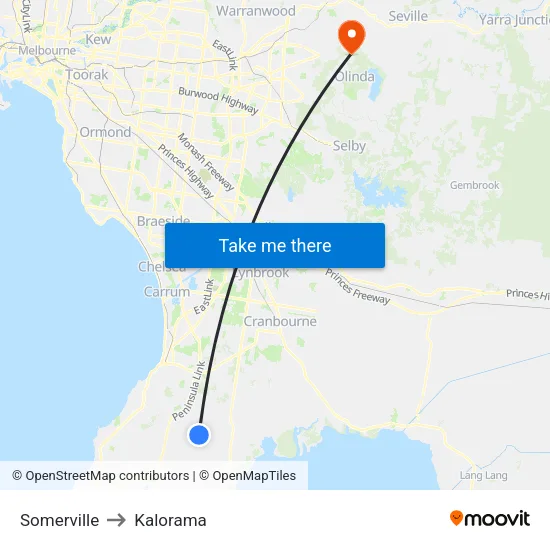 Somerville to Kalorama map