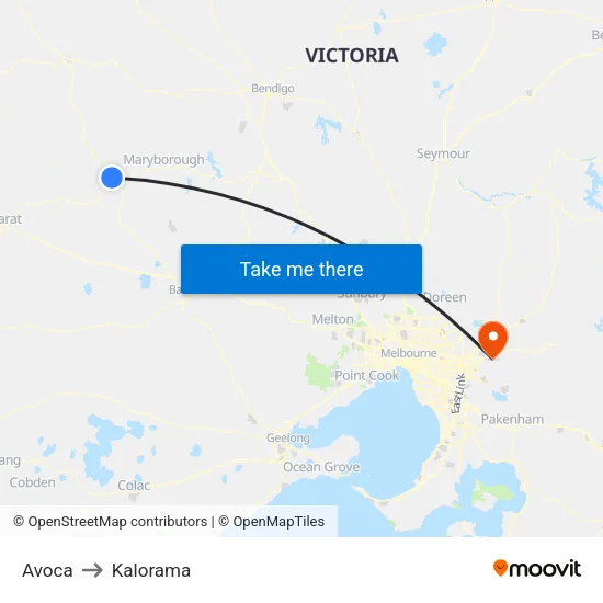 Avoca to Kalorama map