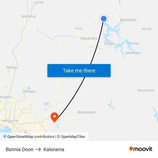 Bonnie Doon to Kalorama map