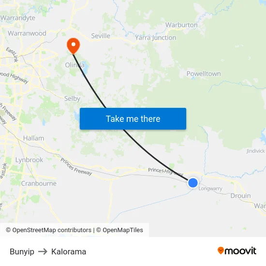 Bunyip to Kalorama map