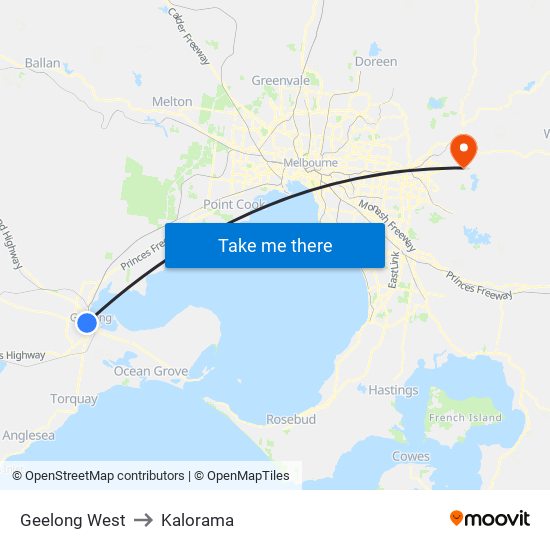 Geelong West to Kalorama map