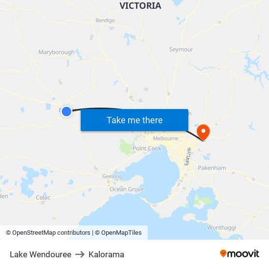 Lake Wendouree to Kalorama map