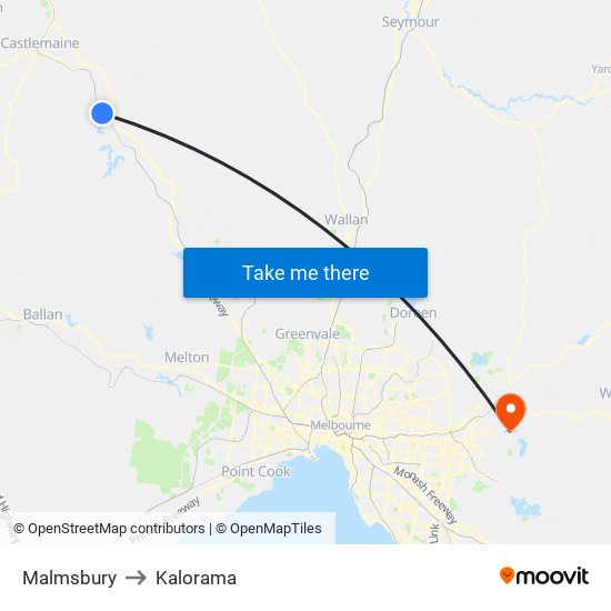 Malmsbury to Kalorama map