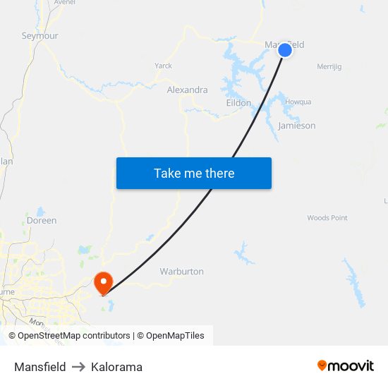 Mansfield to Kalorama map