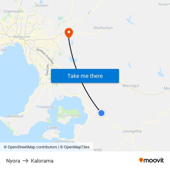 Nyora to Kalorama map