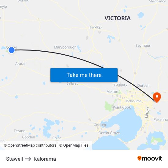 Stawell to Kalorama map