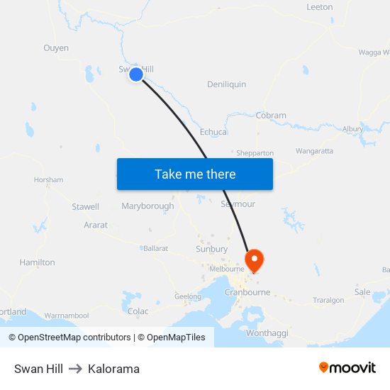 Swan Hill to Kalorama map