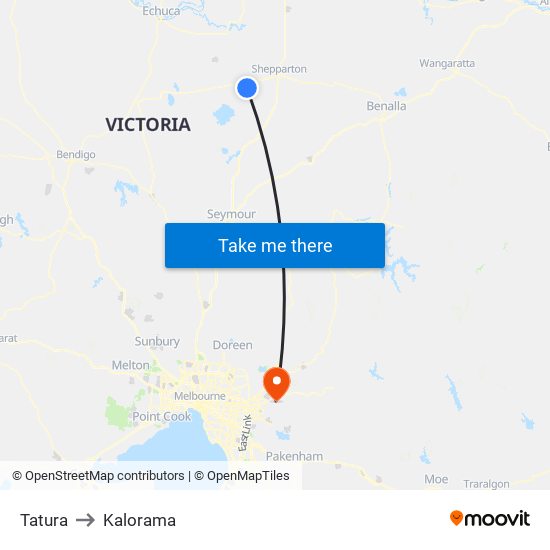 Tatura to Kalorama map