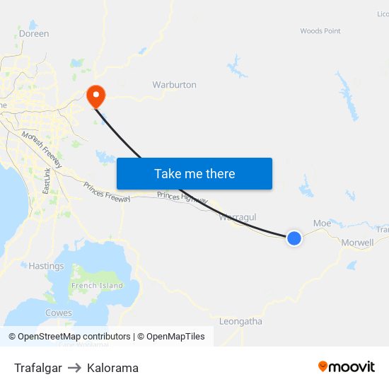 Trafalgar to Kalorama map