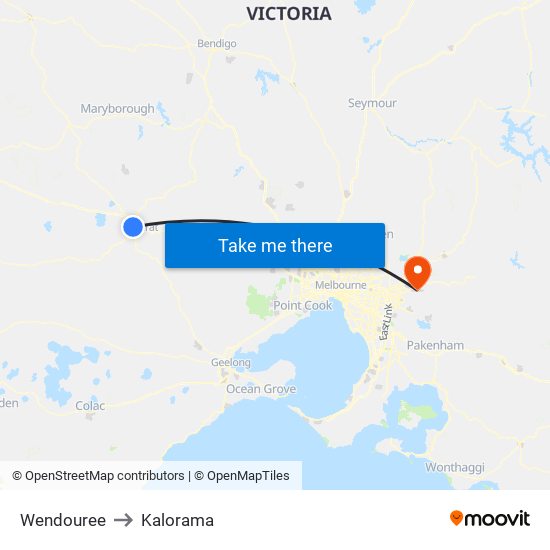 Wendouree to Kalorama map