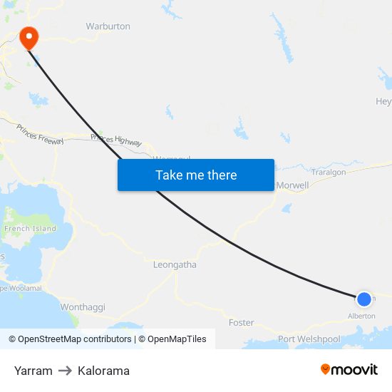 Yarram to Kalorama map