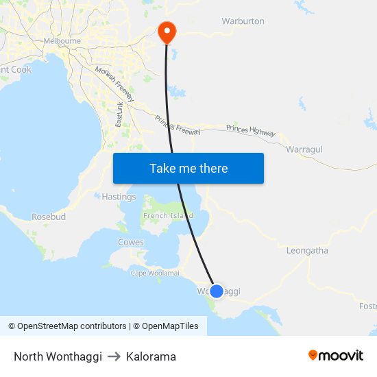 North Wonthaggi to Kalorama map