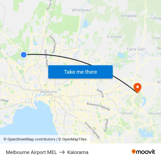 Melbourne Airport MEL to Kalorama map