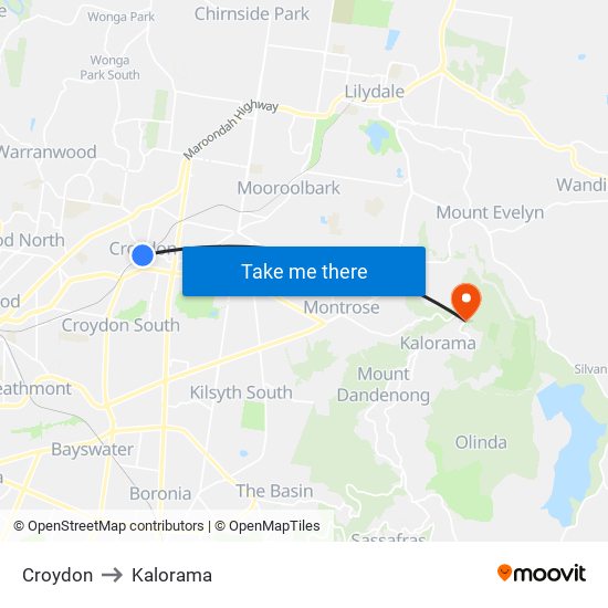 Croydon to Kalorama map