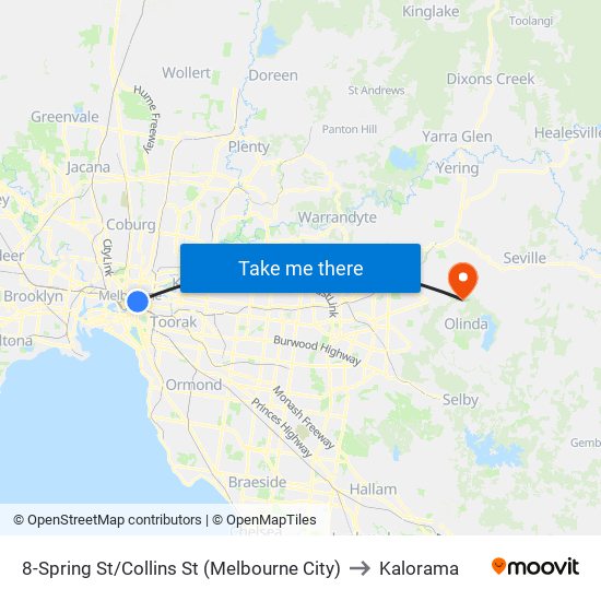 8-Spring St/Collins St (Melbourne City) to Kalorama map