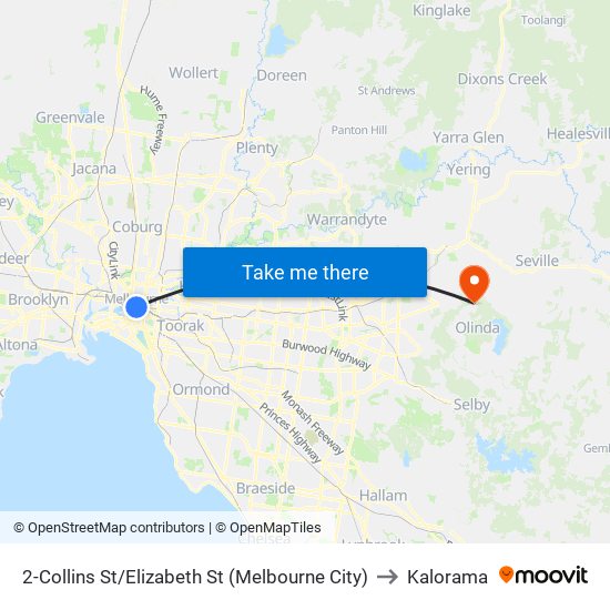 2-Collins St/Elizabeth St (Melbourne City) to Kalorama map