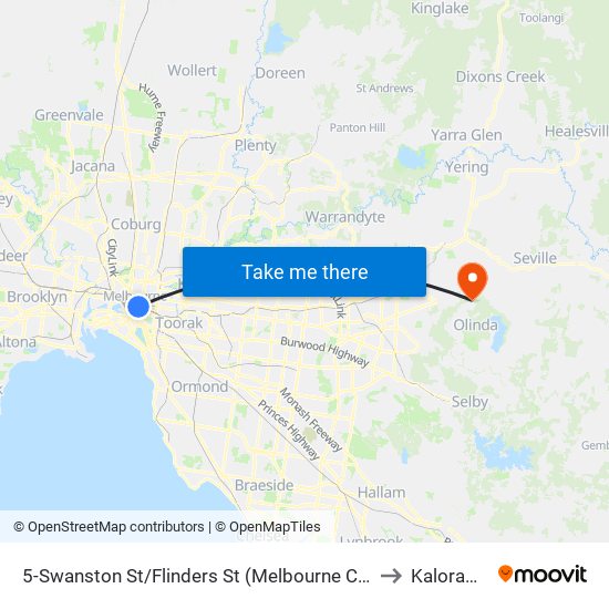 5-Swanston St/Flinders St (Melbourne City) to Kalorama map