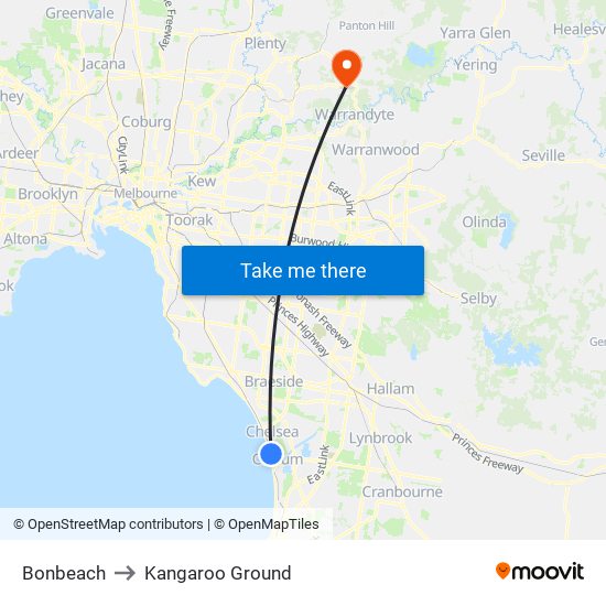 Bonbeach to Kangaroo Ground map