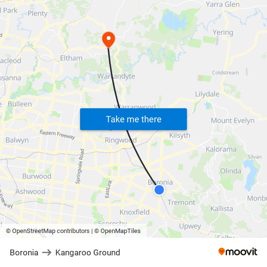 Boronia to Kangaroo Ground map