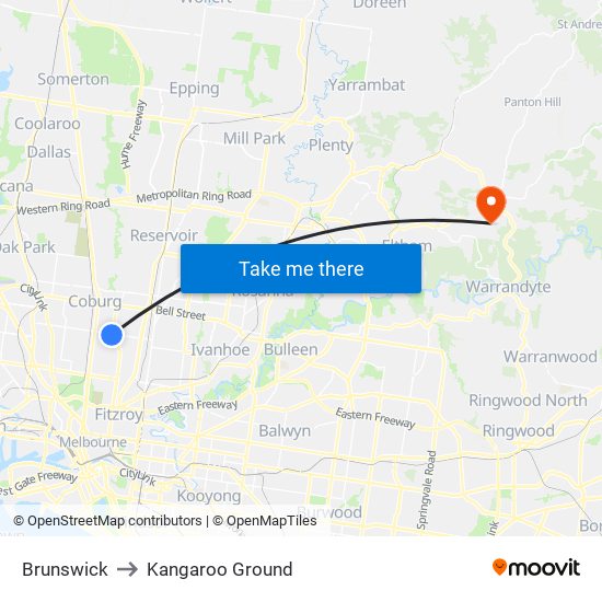 Brunswick to Kangaroo Ground map