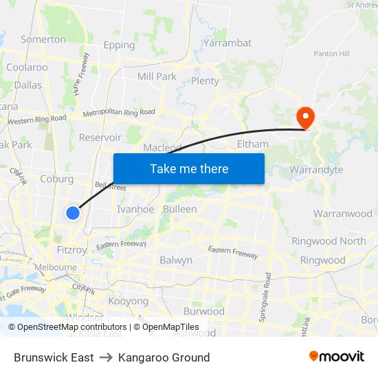 Brunswick East to Kangaroo Ground map