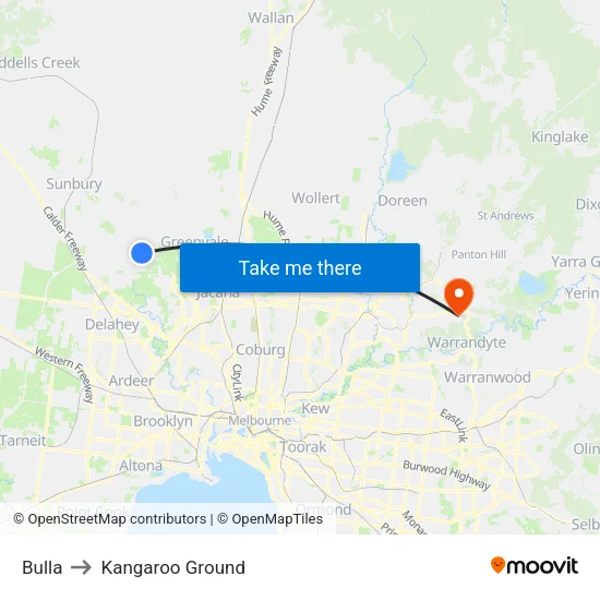 Bulla to Kangaroo Ground map