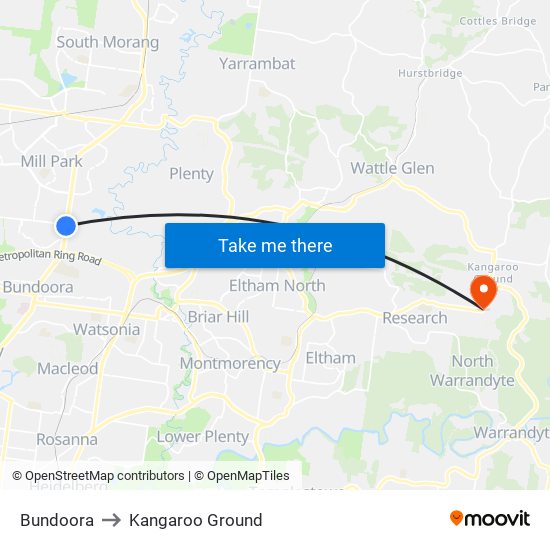 Bundoora to Kangaroo Ground map