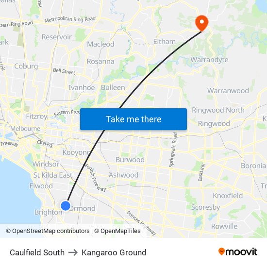 Caulfield South to Kangaroo Ground map